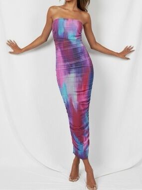 FARAI LONDON Hera Strapless Stretch Knit Midi Dress, Blue/Purple, XS